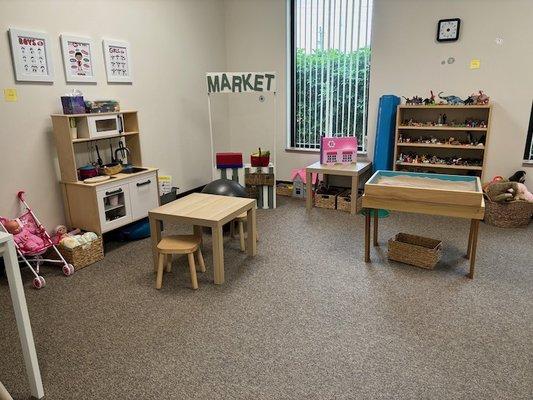 A therapeutic playroom where play therapy happens with a licensed therapist