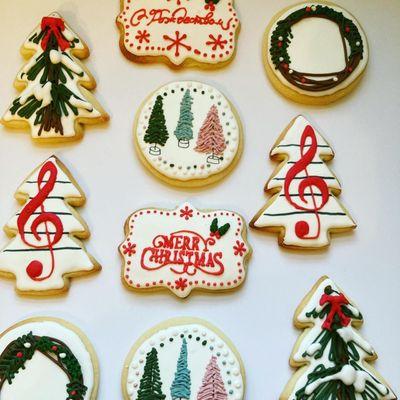 Music themed holiday decorated sugar cookies