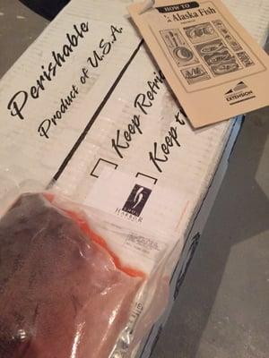 Vacuum packed, flash frozen, filets. Also sent our salmon bellies and halibut cheeks.