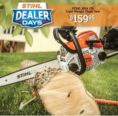 STIHL Dealer Days is almost over -- Don't miss the MS-170 Light Weight Chainsaw for only $159.95 through May 31st, 2020!