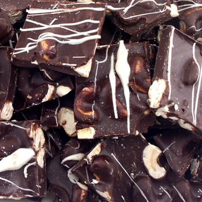 fastachi hand-dipped dark chocolate cashew bark