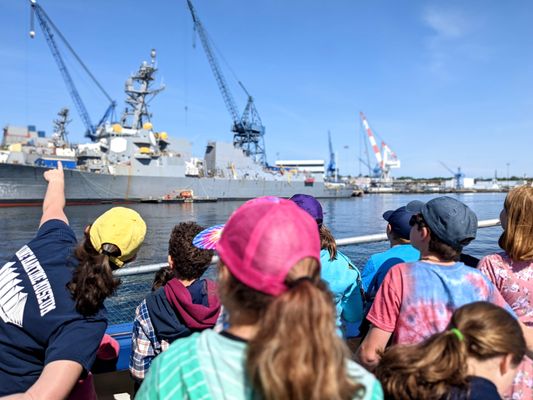 Our daily 1-hour cruises (mid-May-October) pass Bath Iron Works--a unique way to see America's Navy being built right from the water!