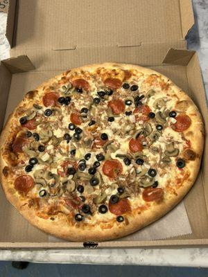 Montero's Special Pepperoni Sausage Mushrooms Sweet Peppers Onions Black Olives