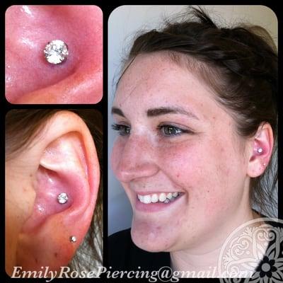 Conch piercing done with a NeoMetal Titanium Body Jewelry pushpin and a 4mm prong set CZ. Simply beautiful!