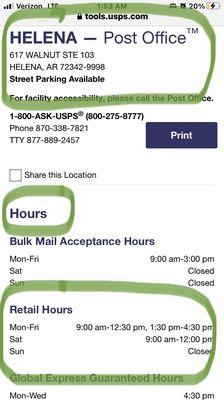 actual location and business hours