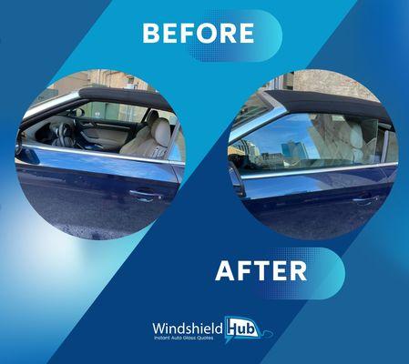 Our skilled technicians transformed this damaged car window, ensuring a crystal-clear view and enhance