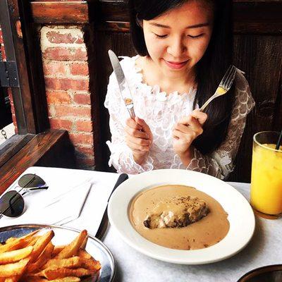 Delicious steak au poivre and fries