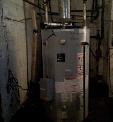 What we have here is a 100 gallon gas water heater and the water recovery is a 100 gallons a water per hour. This was installed by Iron Pipe