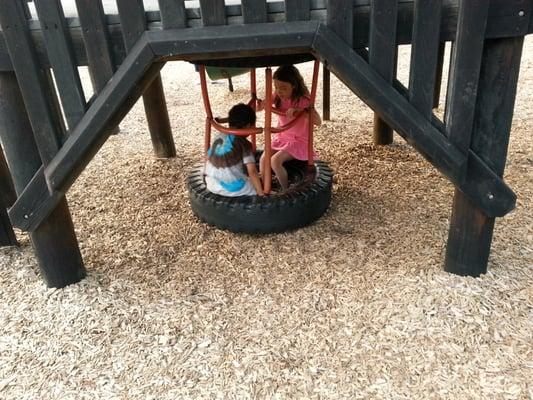 One of two tire swings