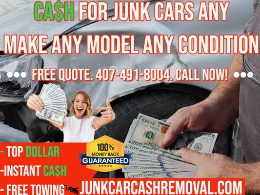 top dollar for junk cars throughout Orlando Florida and central Florida + free pickup towing