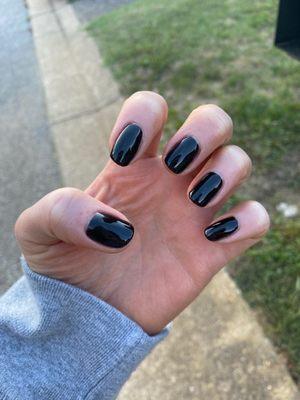 Very happy with this solid black gel manicure! It lasted nearly 3 full weeks and was $35.