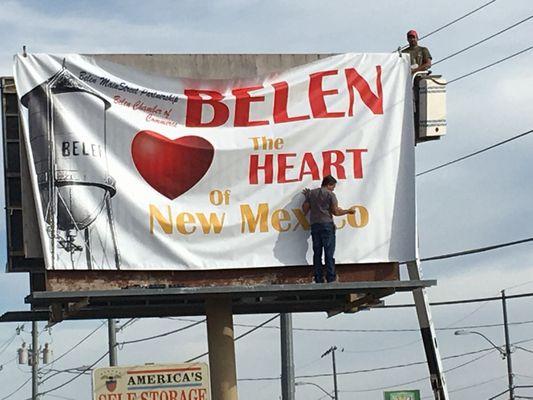 C and Sons Electric donating bucket truck service to The Belen MainStreet Partnership and The Greater Chamber of Commerce.