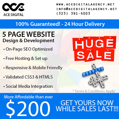 5 page website with On-Page SEO, Free Hosting & Set up, Responsive & Mobile Friendly, Validated CSS3 & HTML5, Soc www.acedigitalagency.net