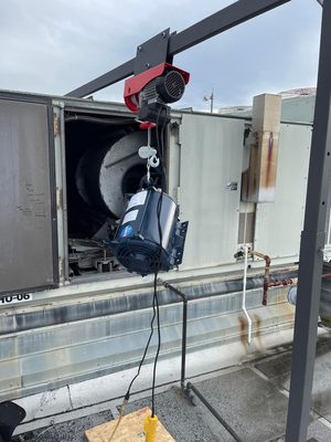 Motor replacement for existing Intellipak rooftop unit at Grants Pass High School.