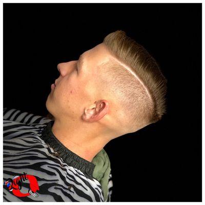 Mid Skin Fade, w/ hard part