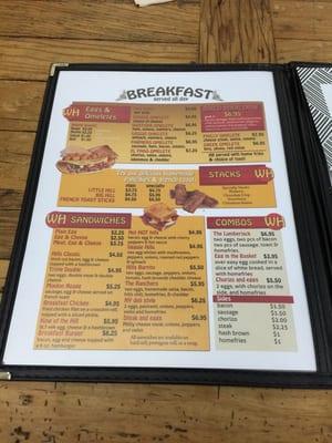 Breakfast menu