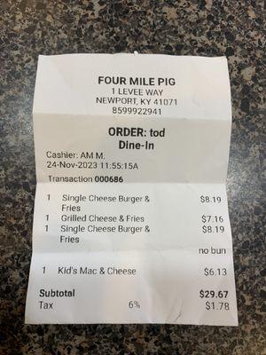 Four mile pig receipt for kids.