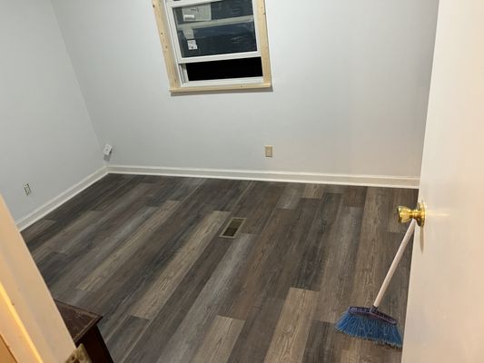 Bedroom Remodel;
New window
Paint 
 Vinyl plank 
Trim