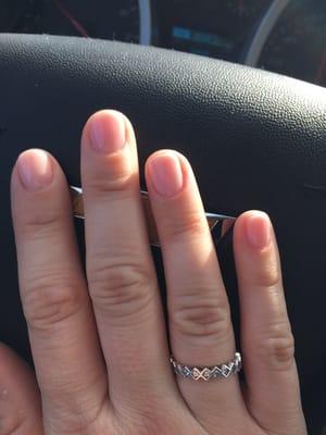 Shellac manicure in light opi pink