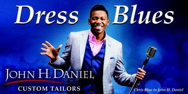 Chris Blue, season 12 winner of NBC's The Voice, exclusively tailored by John H. Daniel.