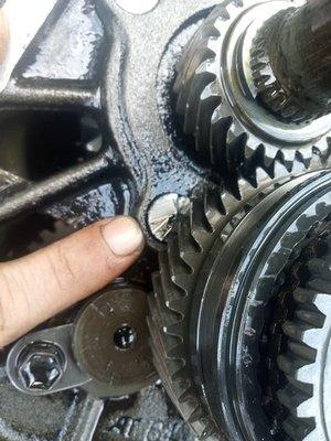 Client replaced clutch assembly but noise persisted. The culprit, a bolt backed out into final drive gear- most shops could've missed this!