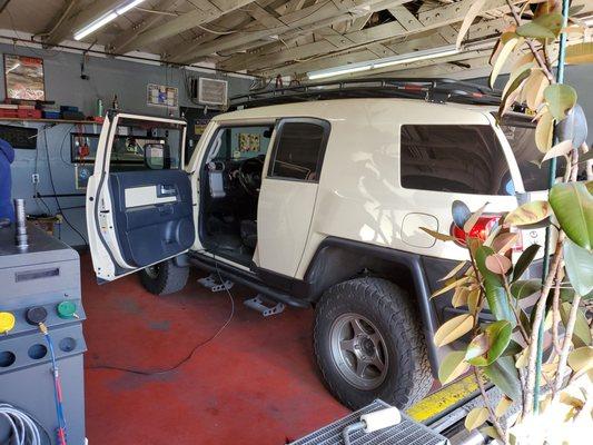 Smog check done on a Sunday morning.