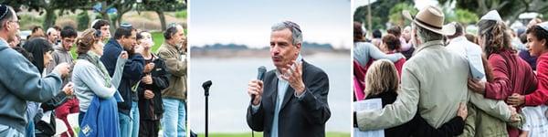 Rabbi Graubart leading congregants at the park as part of Congregation Beth El's Without Walls program.