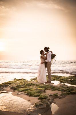 Wedding portrait at Papailoa Beach on the North Shore of Oahu