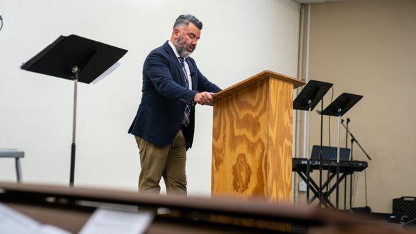 Rev. Jimmy Apodaca leads Sunday Worship