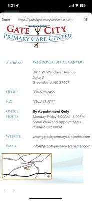 Gate City Primary Care Center website page.