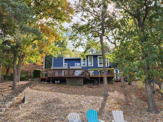 Lakefront beauty.  4 br 3 bath.  Parking, deep water and updated!  It can be a rental at the Lake of the Ozarks.