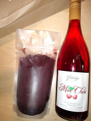 Ruby wine slushy and Mon Cheri bubbly