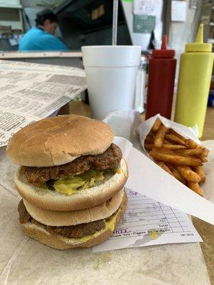 Slug burger X2 and spicy fries.