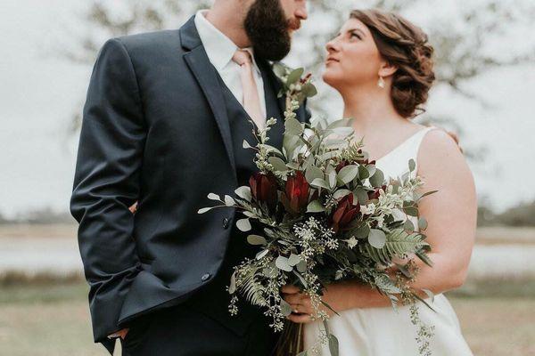 Blushing bride and her custom greenery bouquet!