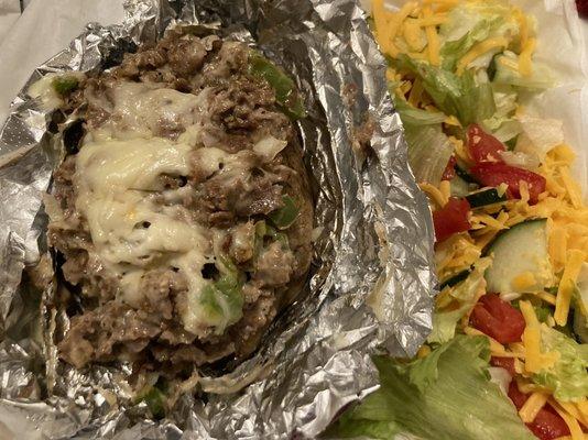 cheesesteak Baked Potato with a Side Salad. It was delicious.