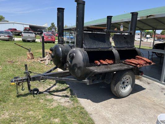 smoked ribs on a double barrel grill, very reasonable price as well