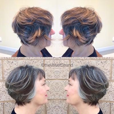 A before and after of my client. I created subtle highlights and lowlights to add some pizazz to her bob haircut!