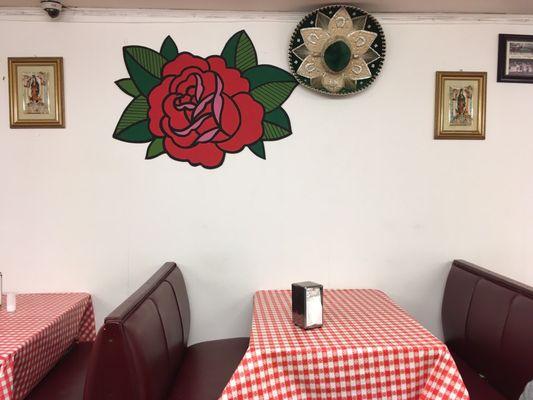 Interior dining area is simple and clean.