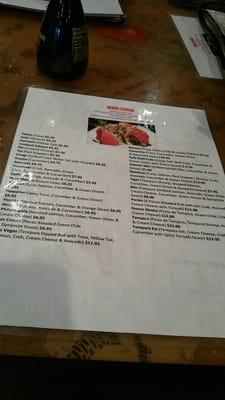 Laminated menu....