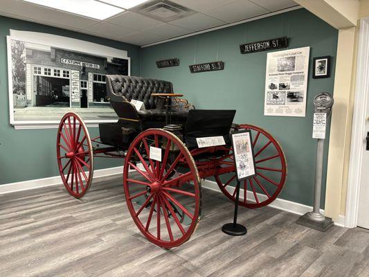 Transportation exhibit with an original Economy Buggy, the second oldest car in Washington, MO