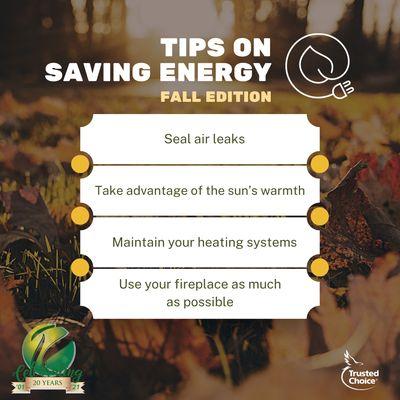 Check out these GREAT energy savings tips for the fall  And while you're at it, why not save money on insurance too?! 417-882-1800