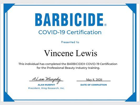 Passing the Barbicide Course on covid - 19
May 2020