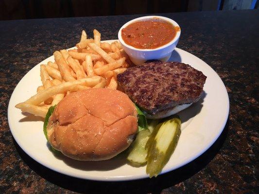 Awesome chili burger with the chili on the side!