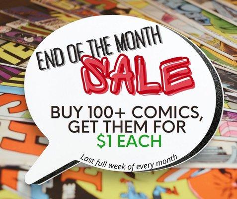 On September 26th through September 30th, we will have our End Of Month Sale! The $2.00 comics are now $1.00 each. Sale Ends on the 1st of t