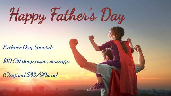 Last Chance, Farther's Day Specials! $10 Off deep tissue massage (Original $85/90min), Reserve Now at 215-757-1512. #farther #Massage