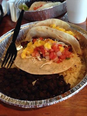 Fish tacos with mango salsa.  Being from California I can be pretty picky about my Mexican food.  This was pretty tasty.