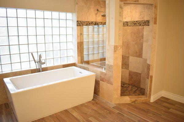 Bathroom remodel. All new tile and new tub. Home flooded due to Harvey.