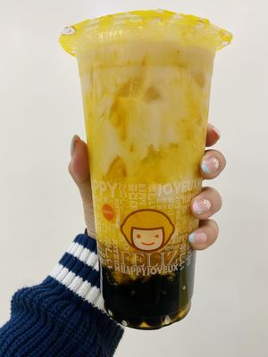 Mango Orange Milk Tea (Soy Milk, No Crystal Boba, Add Boba)