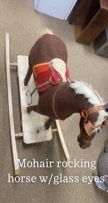 Vintage mohair rocking horse with glass eyes