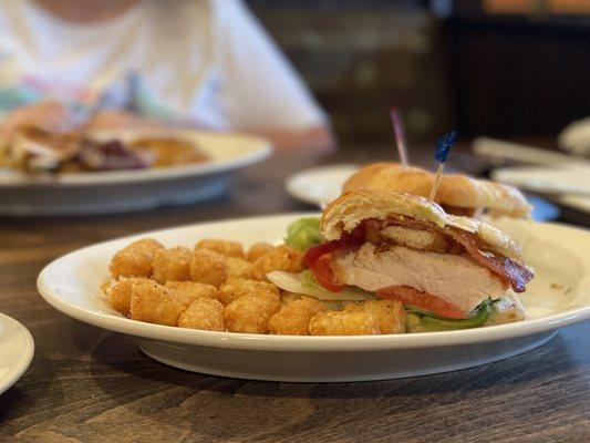 Roasted Turkey Croissant Club with tots